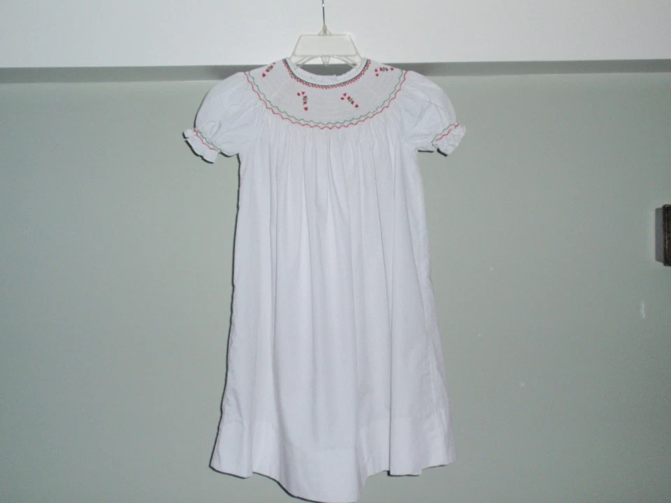 CHRISTMAS Candy Canes Dress Sweet Angela by Rosalina White Smocked Bishop 5t 5 - Image 2 of 4
