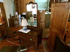 Antique Oak Dresser bureau princess w / mirror ornate carvings beveled edge 1900
