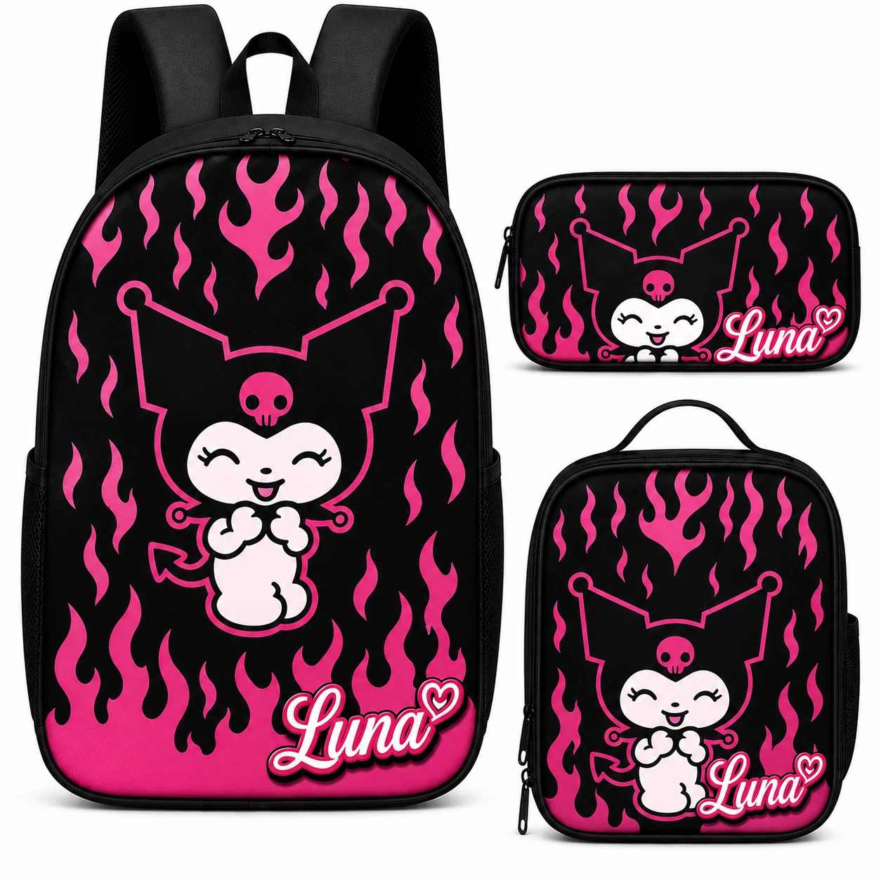 Cute Devil Character Kids Backpack Lunch Bag Pencil Case 3PCS Set