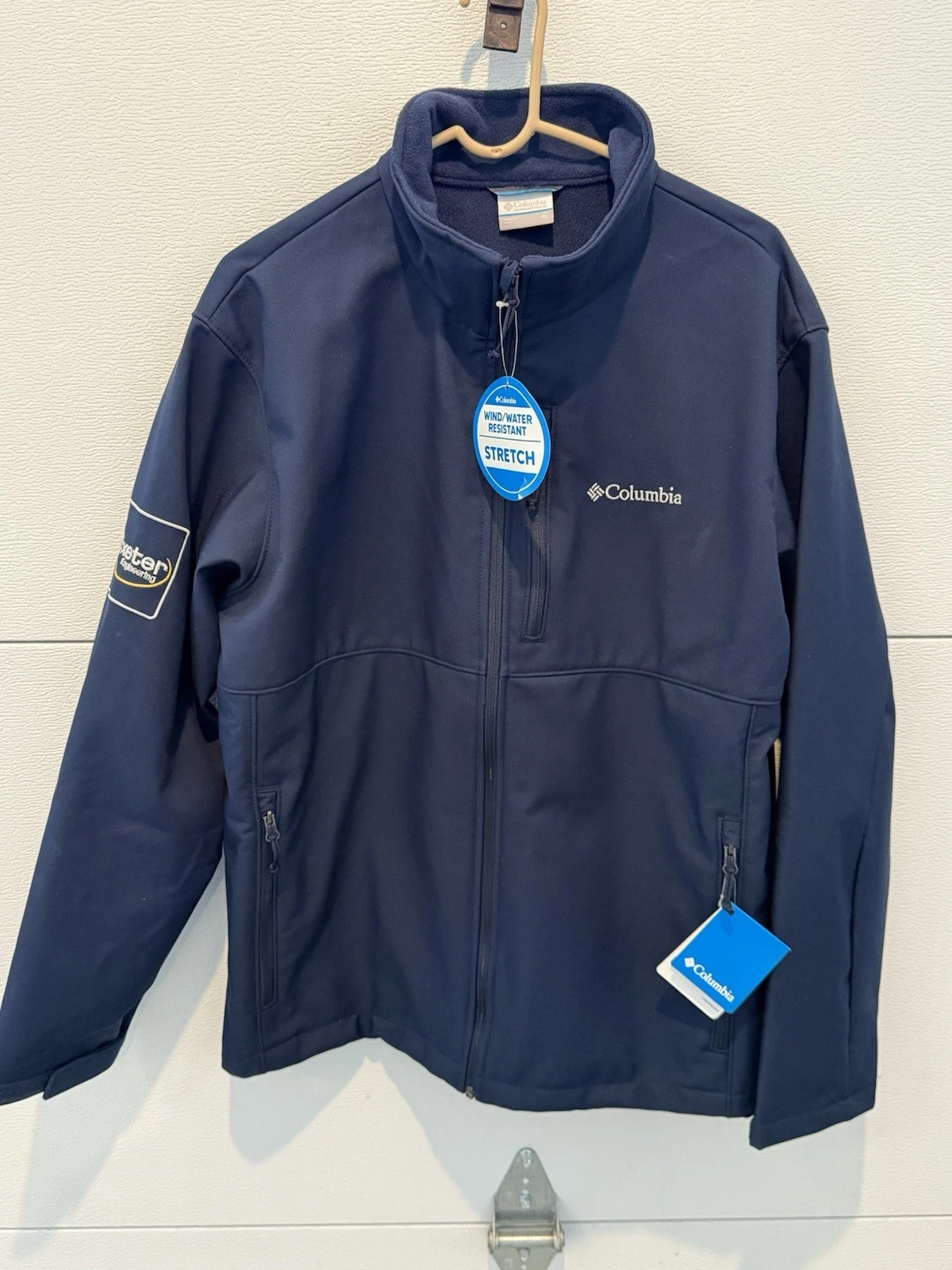 Columbia Mens XL Ascender Softshell Jacket Navy Polyester Embroidered Sleeve
