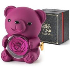 Cute Teddy Bear with Preserved Rose - A Real Rose Flower in Bear with Purple