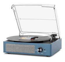 Cotsoco Peacock Blue Retro Vinyl Record Player - Bluetooth, 3 Speeds - NIB
