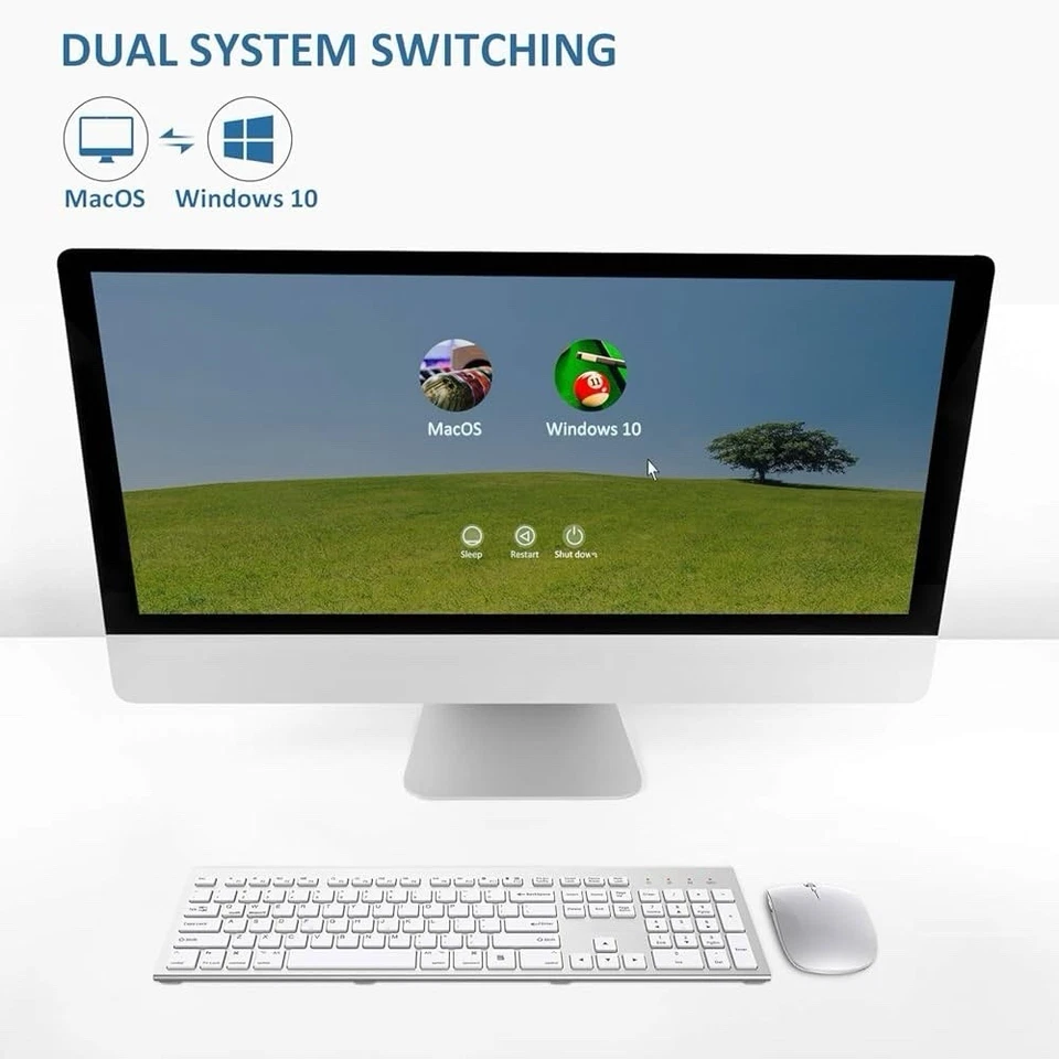 Wireless Keyboard and Mouse Silver White Full Size 2.4G USB portables Quiet C... - Image 3 of 4