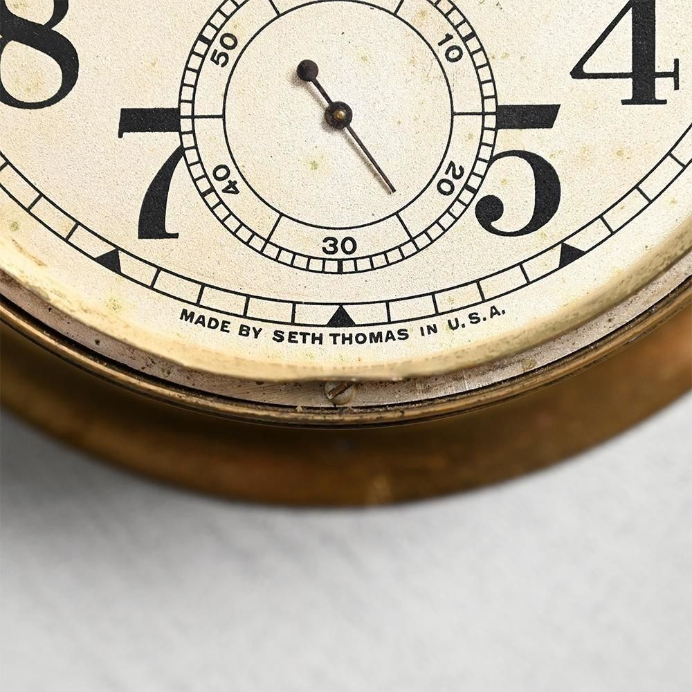 Seth Thomas U.S. Navy Brass Base Ship Deck Clock Diameter 7.2 in