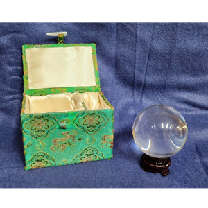Clear Crystal Healing Sphere with Stand, Decorative Green Box, 2 Inch Diameter