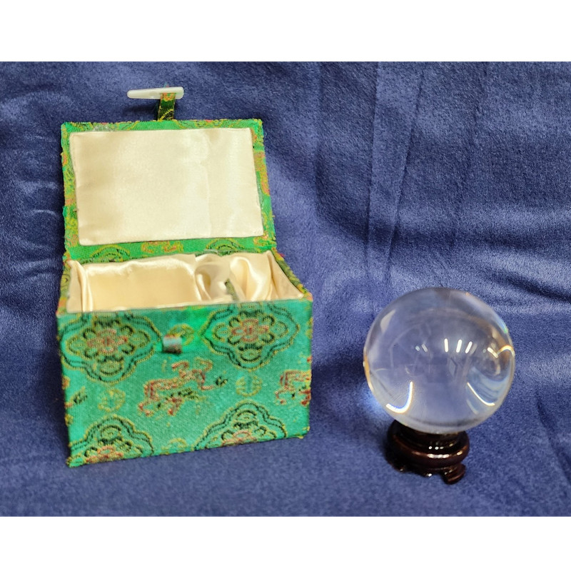 Clear Crystal Healing Sphere with Stand, Decorative Green Box, 2 Inch Diameter