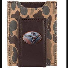 Zep Pro Mallard Magnetic Front Pocket Old School Camo Leather Wallet, OS - Green