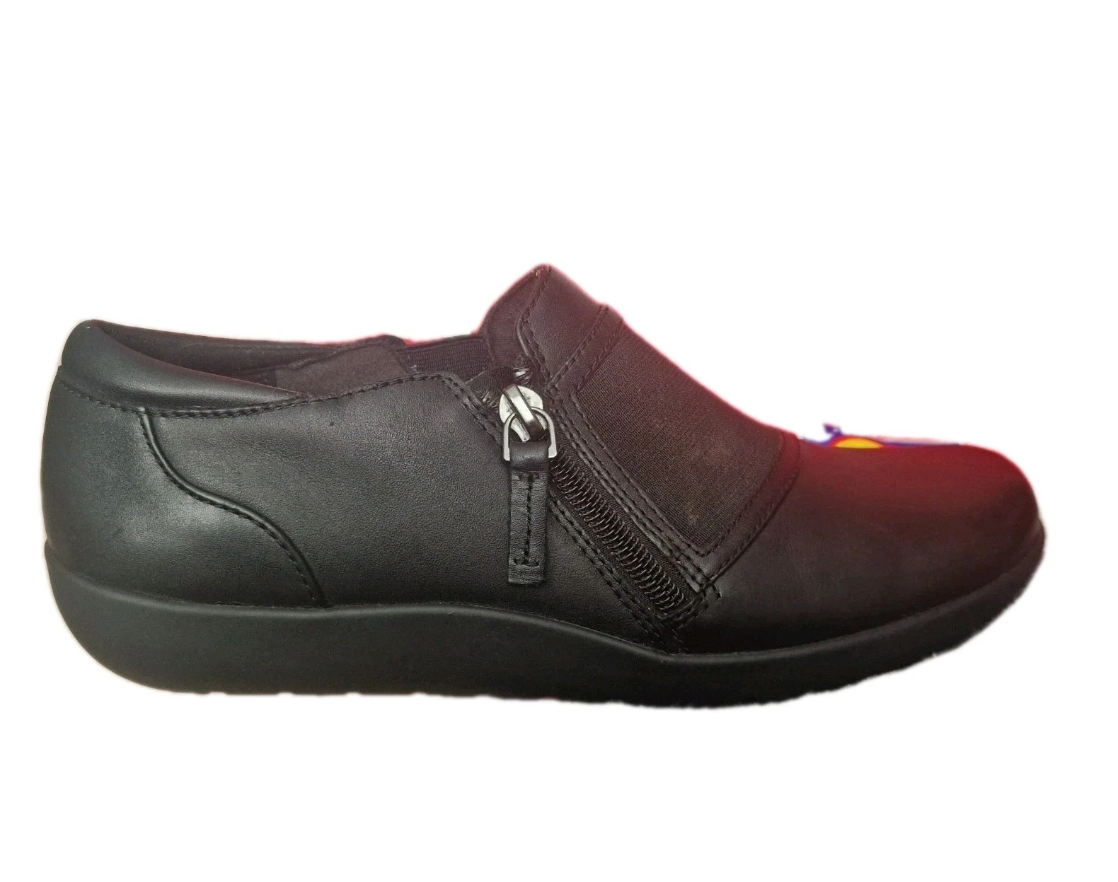 Scarpa Clarks Medora Gale nera pelle casual zip piatta 5 5D EU 39 Ulimate Comfort