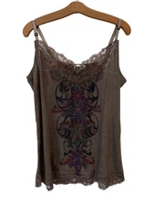 Maurices Camisole Size 2X Lace Trim Tank Top Sleeveless Paisley Floral Brown Boh