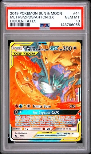 Pokémon TCG Moltres Zapdos & Articuno GX 44/68 PSA 10 Hidden Fates Sun & Moon