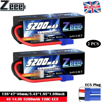2x Zeee 14.8V 4S LiPo Battery EC5 5200mAh 120C for RC Car Truck Airplane Drone