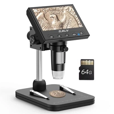 Elikliv Mikroskop für Kinder/Erwachsene,Mikroskop digital 4,3 Zoll Bildschir 64G