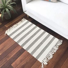 Throw Rug Boho 2' x 3', KIMODE Farmhouse Cotton Stripe Woven Small Washable Rug