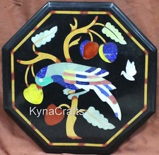 Handmade Lawn Table Top with Shiny Gemstone Inlay Work White Marble Coffee Table