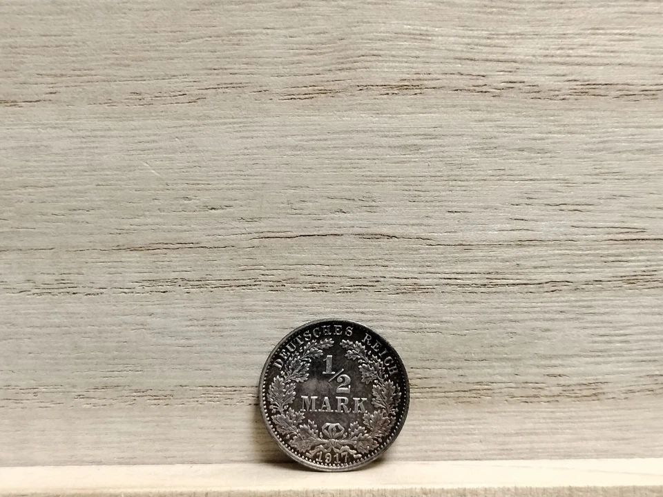 1917 A 1/2 Mark German Silver Coin (Wilhelm II type 2 - small shield) - Image 2 of 4