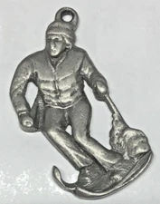 VINTAGE 1982 RAWCLIFFE PEWTER PENDANT I LOVE SKIING