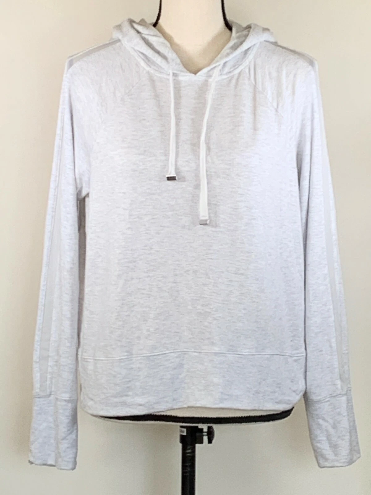 ATHLETA Hoodie Drawstring Gray Terry Pullover Long Sleeve Gray Mesh Trim S