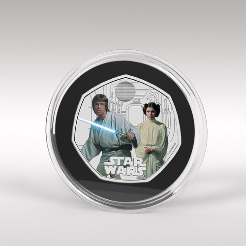 Star Wars Luke Skywalker e la Principessa Leila 50p nuovo di zecca reale 2023 display - Foto 2 di 8