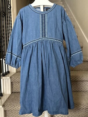 NWT Girls KIDPIK Soft Denim Dress Size 12 Embroidery Empire Waist Puff  Sleeves | eBay