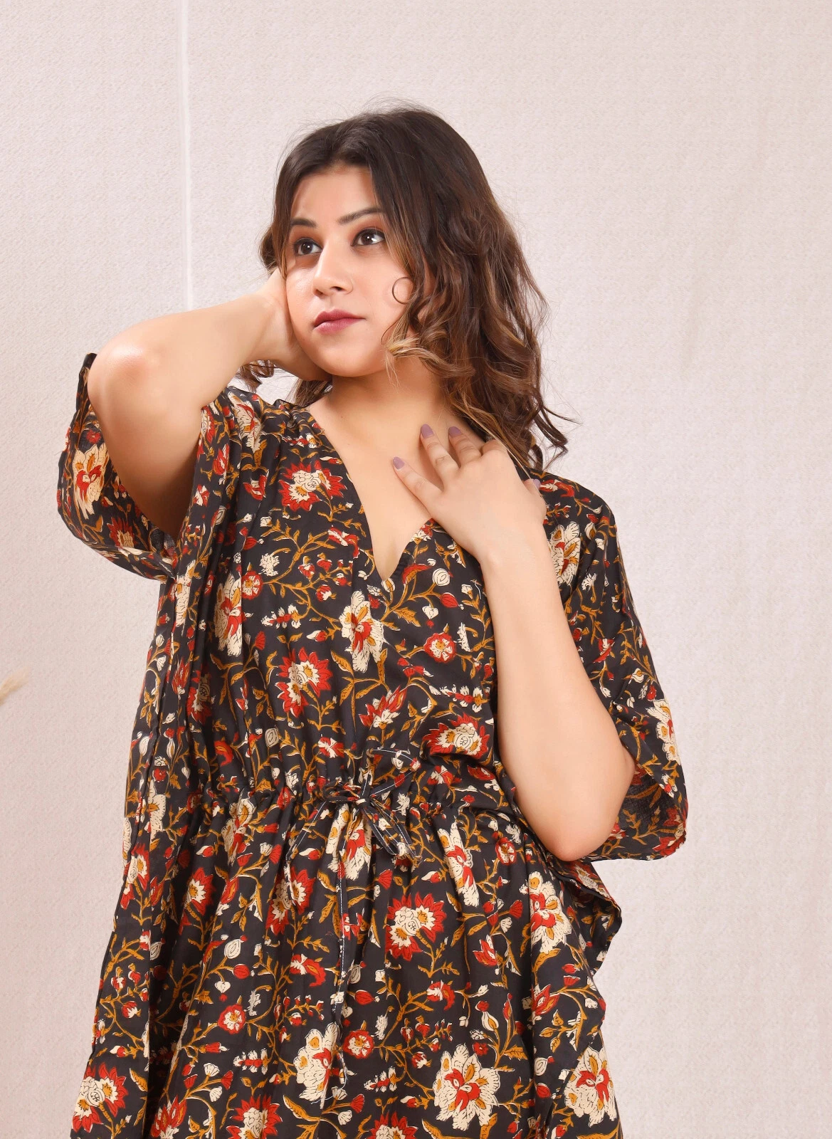 Cotton Kaftan, Indian Floral Kaftan Long Kaftan Moms to be Dress, Beach Cover Up
