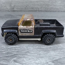 Vtg Tonka Pickup Truck USA Made Black Silver Metal Plastic RUSTY