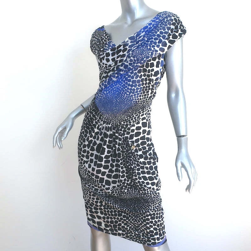 Vestido Roberto Cavalli Asimétrico Acanalado Negro y Azul Estampado Animal Jersey Talla 42 Foto 2 de 4
