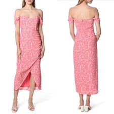 NWT WAYF Kennedy PINK FLORAL Crepe OFF THE SHOULDER Faux Wrap TULIP Midi DRESS S