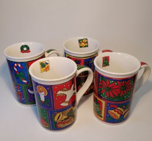 Vintage Christmas Mug 1997 Set of 4 Fine Works Design Holiday Elegance , EUC  - Picture 1 of 11