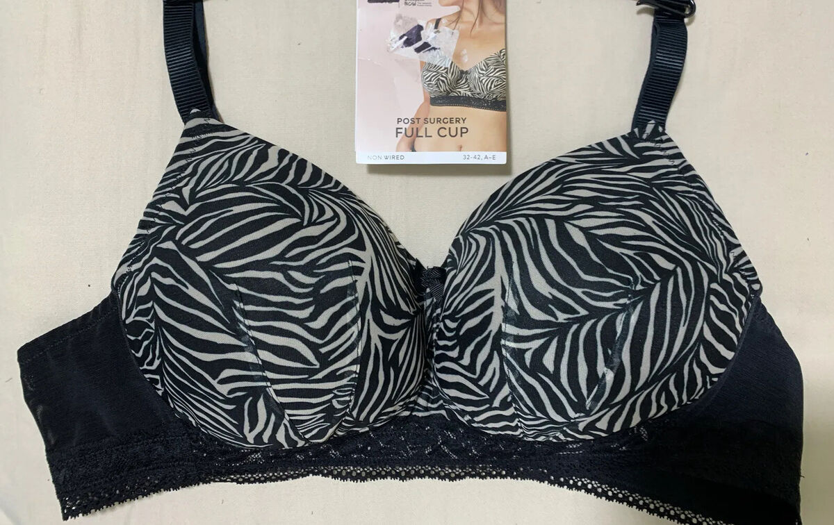 M&S ZEBRA PRINT NON WIRED, PADDED, POST SURGERY FULL CUP BRA In BLACK Mix  40A