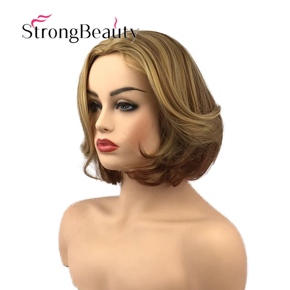 Pelucas brillantes cortas marrones onduladas mezcla de peinado resaltado de moda para mujer 12 pulgadas Foto 4 de 4