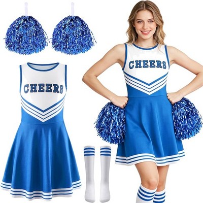 Cheerleader Kostüm Damen Blau M Pompoms Socken Karneval Halloween