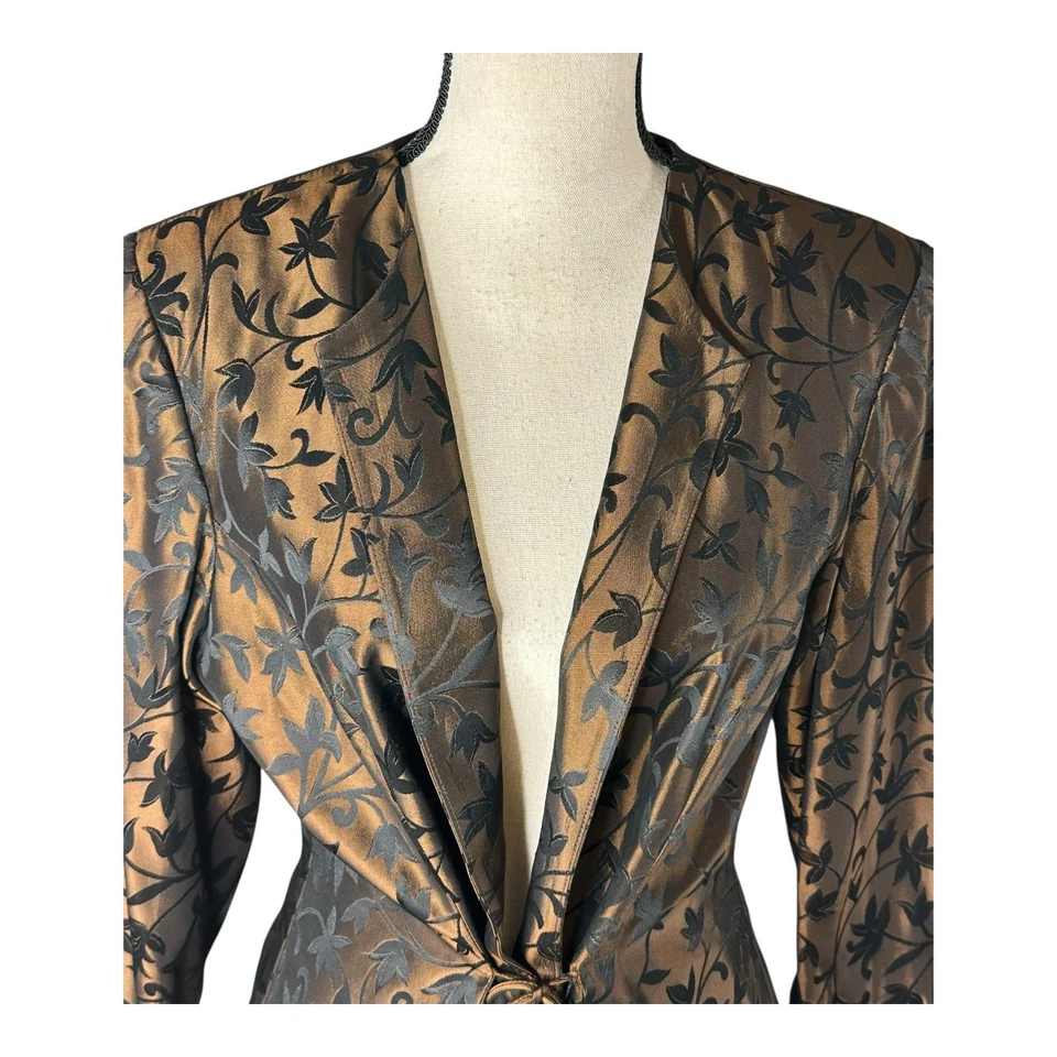 JS Collections Jacket Women Sz 12 Black Jacquard Beaded Elegant Eveningwear - Image 2 of 4