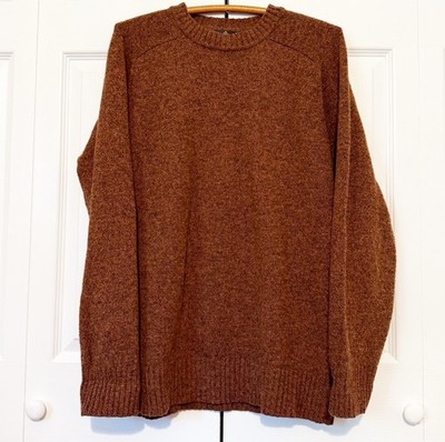 Barbour Shetland Crewneck Sweater Large Pure New Wool Brown Melange Fisherman
