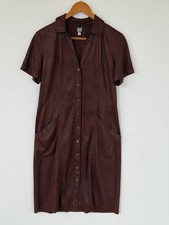 Anne Klein Brown LeatherLook Shirt Dress Button Front Short Sleeve Pockets Size8