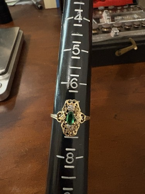 #ad Vintage 10k Solid Gold Ring With Green Stone And Diamonds $250.00