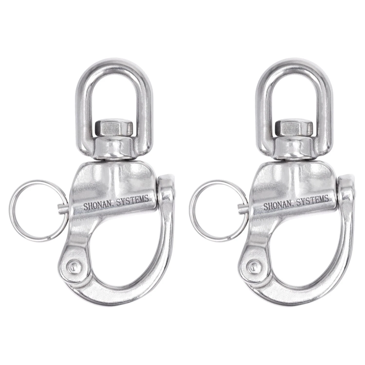 SHONAN 3.5" Quick Release Snap Shackle, 2 Pack Large 3.5 Inch, 2 Pack, silver