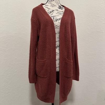Emma s Expressions L Waffle Knit Open-Front Cardigan Sweater