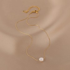 Freshwater Pearl Pendant Necklace 316L Stainless Steel Charms Women Jewelry