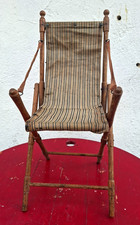 Chaise pliante jardin accessoire poupée 1900 charme doll bois toile tapissier