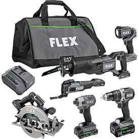 Flex Brushless 6 Tool Combo Kit w/ Hammer Drill  Driver Circular Saw & Work