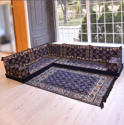 10 pcs Filled Cushion Sofa Oriental Corner Lounge Couch Pillows Rug Set Arabic - Image 1 of 4