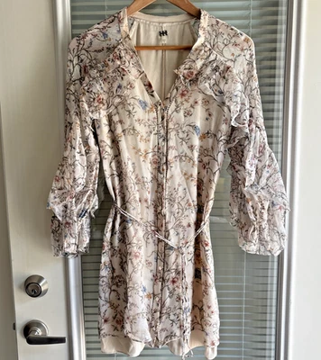 Mini Vestido de Seda Alta Hippie Botones Volantes Tierra Hada Boho Festival Talla 2 - Imagen 1 de 4