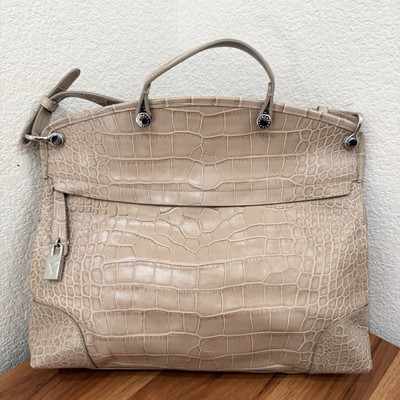 FURLA Piper Cartella Sabbia/Beige Croc Embossed Leather Tote Satchel  Crossbody