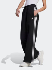 Adidas Women's Three Striped Fleece Wide Leg Pants Black Large L NWT