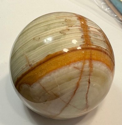Vintage Italian Onyx Paperweight Ball - G. Bessi, Volterra Italy