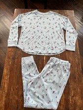 Joyspun Women's Soft Pajama Set L 12-14 Light Blue Christmas Holiday Ski
