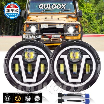 For Land Rover Defender 90 110 Pair 7'' inch Round LED Headlights DRL Hi/Lo Beam