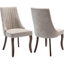 Mid Century Modern Dining Chairs Set of 2, Beige Fabric Upholstered Ki