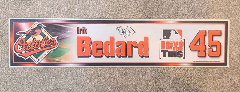 Baltimore Orioles Erik Bedard Signed Autographed Game Used Locker Tag Name Plate