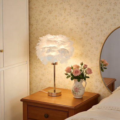 Weiße Feder Tischlampe mit Kunstfedern,10w E27kinder federlampe für Schlafzimmer